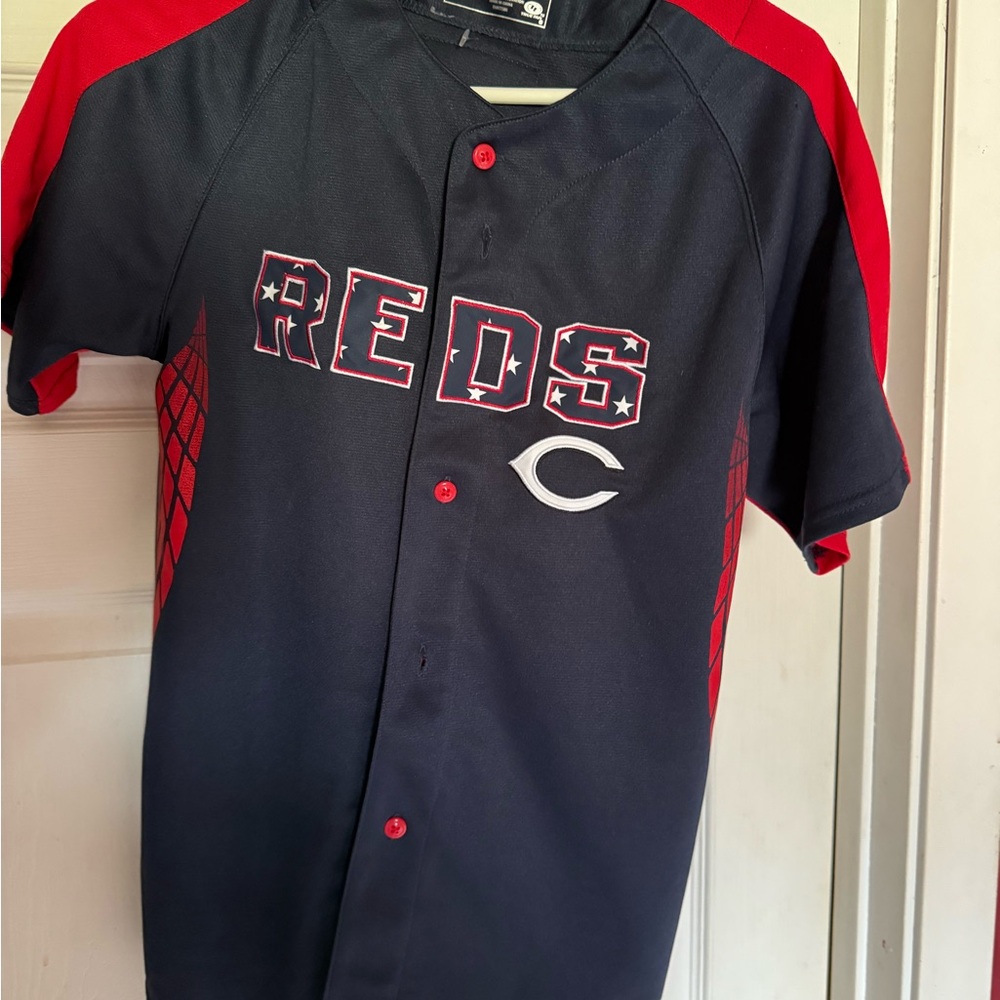 Cincinnati Reds Stitched Lettering Baseball Jersey - Navy & Red Kids Shirt
